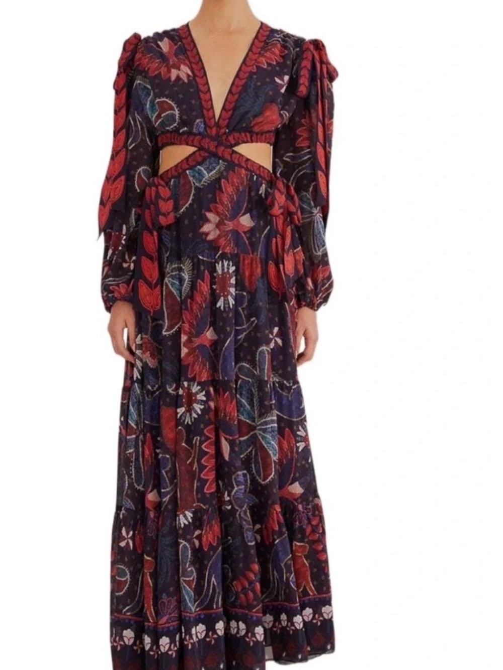 FARM Rio Navy and Red Floral Cutout Maxi Dress NWT // XL